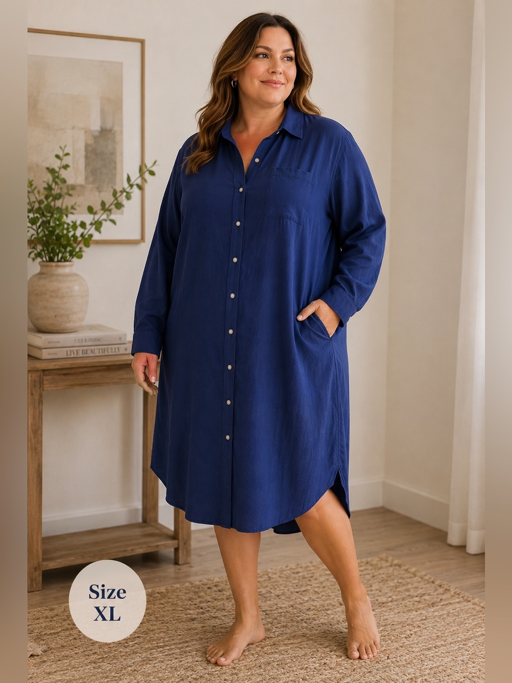 Universal Thread Navy Blue Button-Front Shirt Dress – Size XL